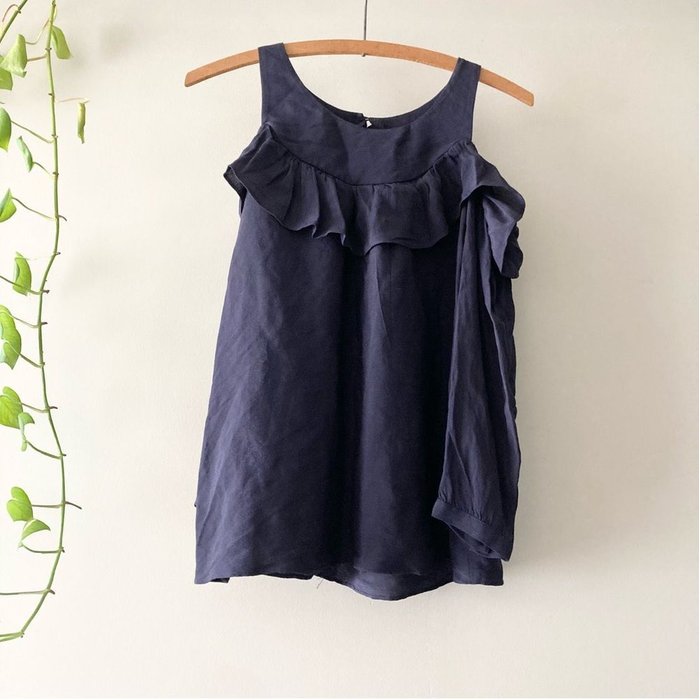 Maeve‎ by Anthropologie Ruffle Cold Shoulder Navy Top Size 4